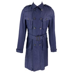 Used BURBERRY PRORSUM Spring 2015 Size 40 Navy Linen Trench Coat
