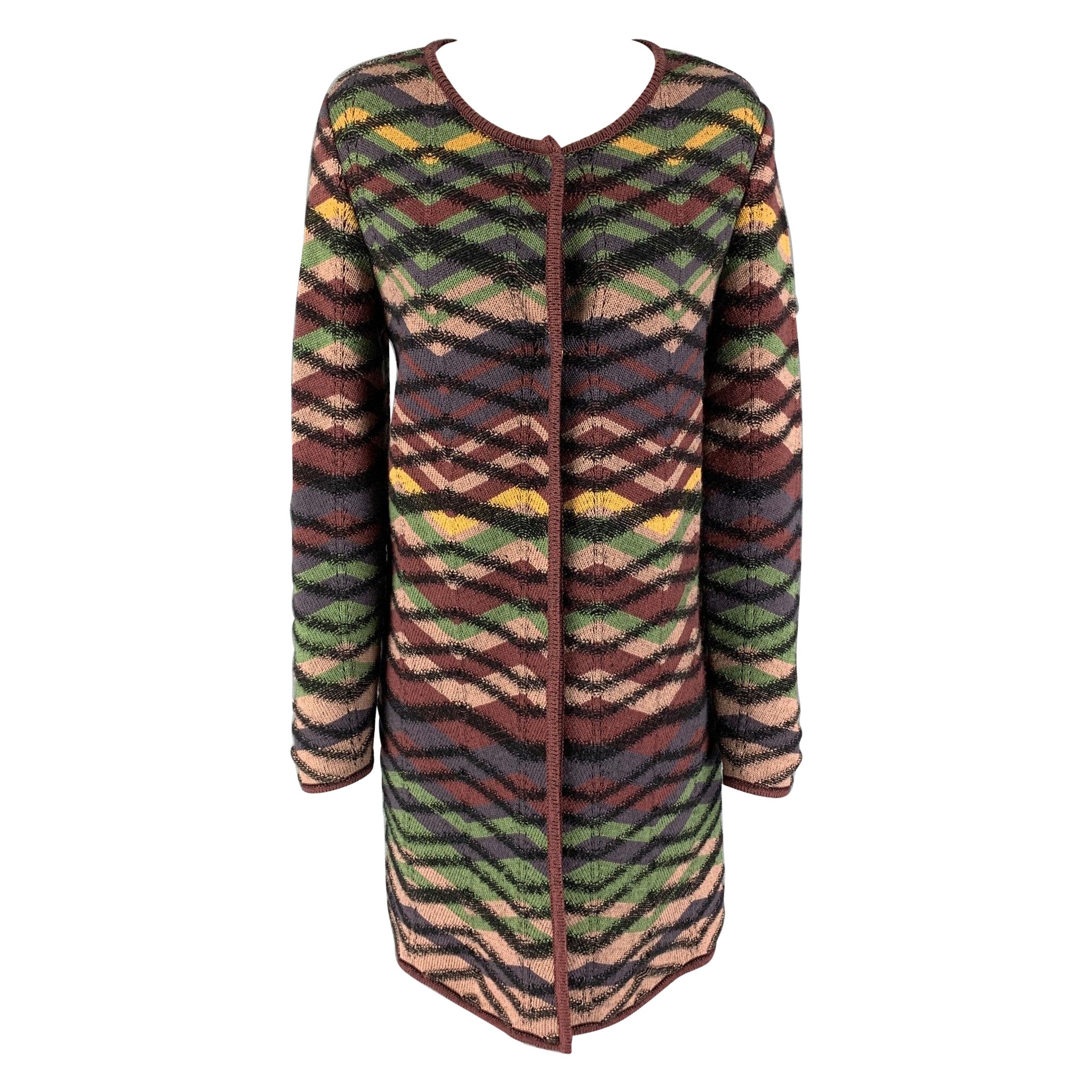 M MISSONI Size 6 Multi-Color Wool Knitted Snaps Coat For Sale