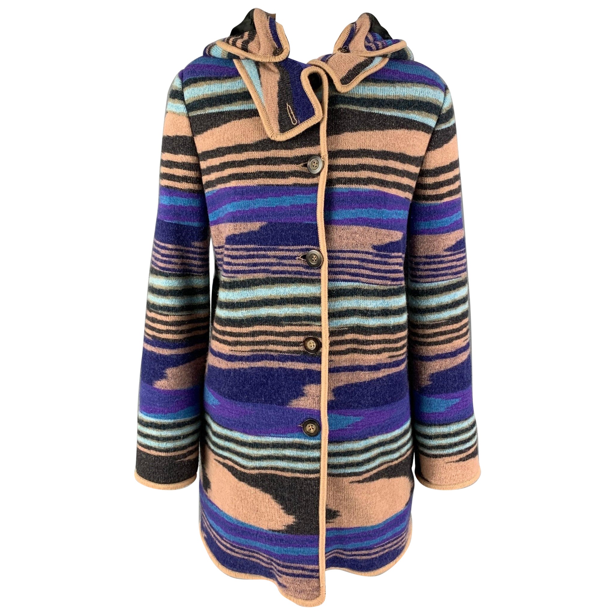 MISSONI Size 4 Purple Multi-Color Wool Knitted Snaps Coat For Sale
