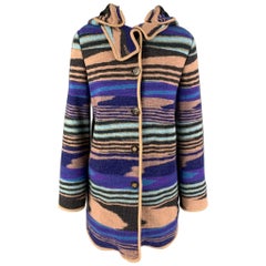 MISSONI Size 4 Purple Multi-Color Wool Knitted Snaps Coat
