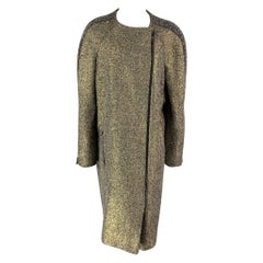 MONIQUE LHUILLIER Größe 10 Grau & Gold Acrylmischung Tweed-Mantel