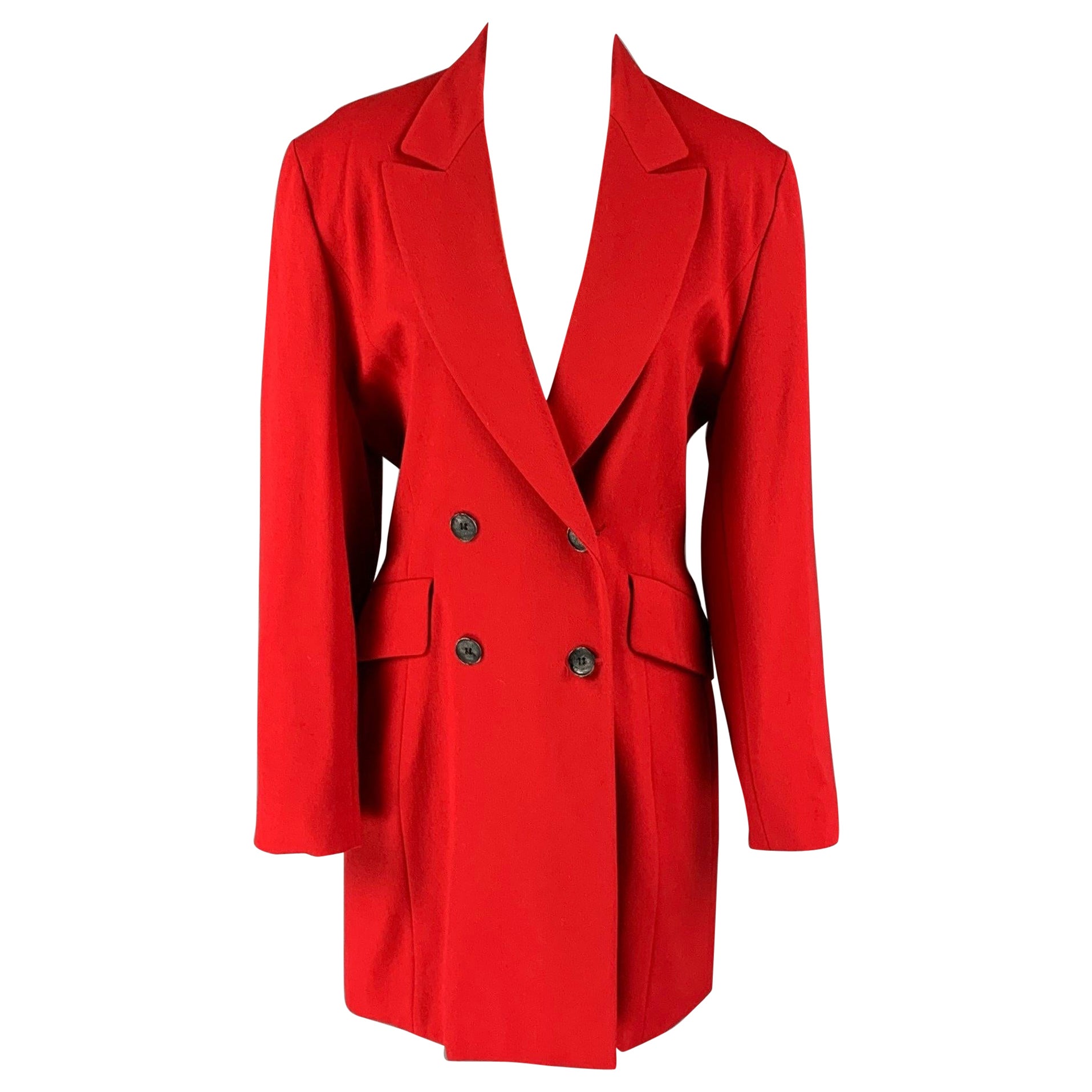 JOSEPH Size 2 Red Wool Peak Lapel Double Breasted Coat For Sale