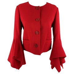 OSCAR DE LA RENTA Size 4 Red Virgin Wool Blend Cropped Coat