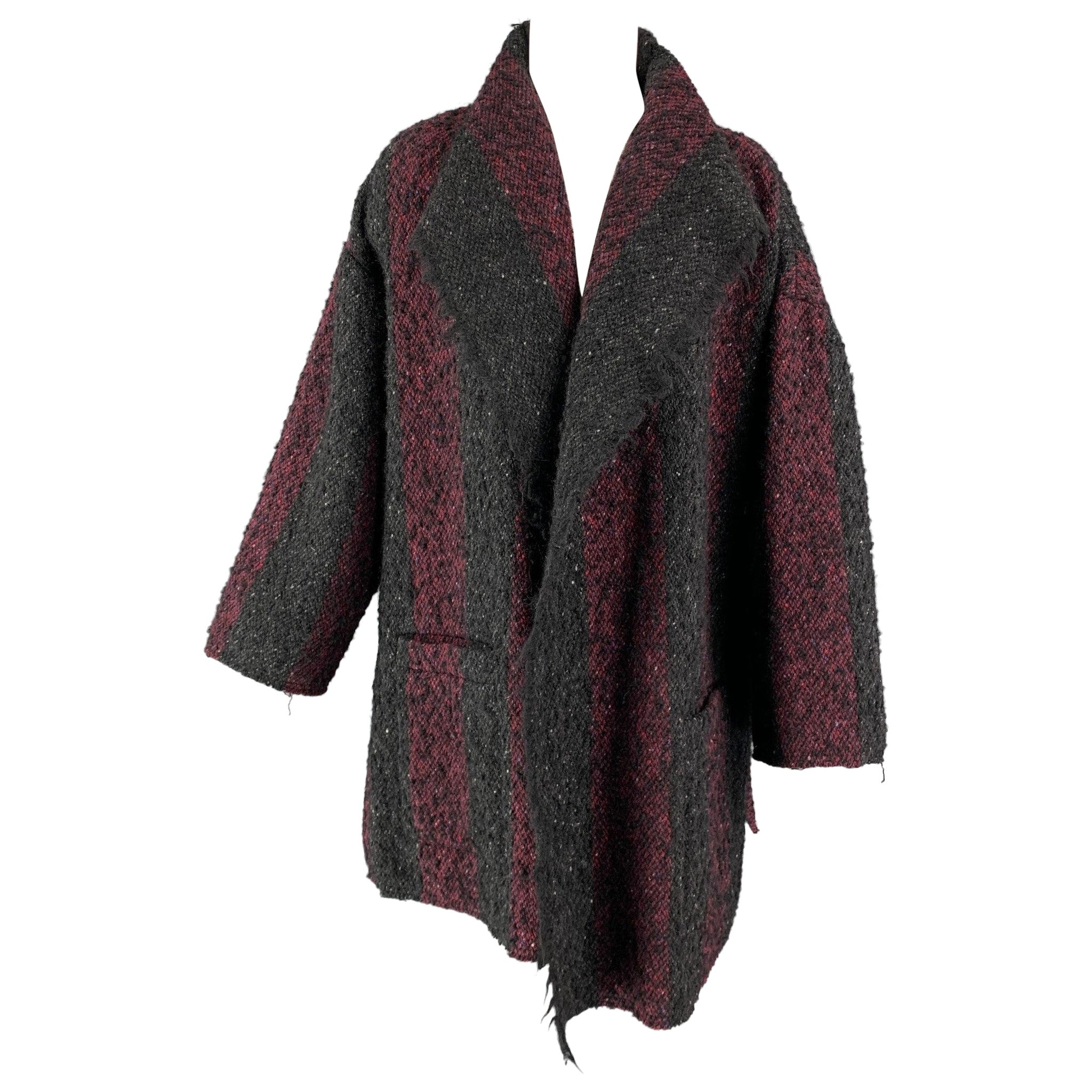 IRO Size 6 Black & Burgundy Stripe Wool Blend Open Front Coat For Sale