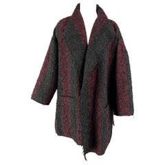 IRO Size 6 Black & Burgundy Stripe Wool Blend Open Front Coat