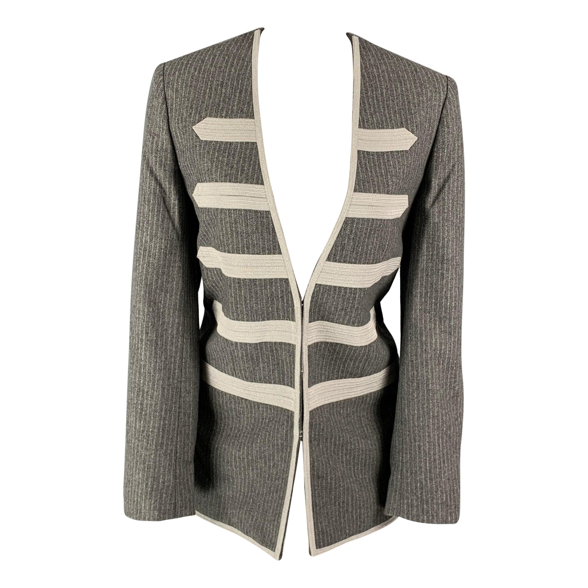 ZADIG & VOLTAIRE Size 4 Grey & Silver Wool Blend Pinstripe Military Coat For Sale
