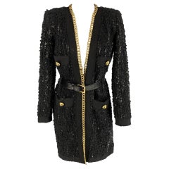 MARC JACOBS Size M Black Gold Polyvinyl Blend Tweed Belted Coat