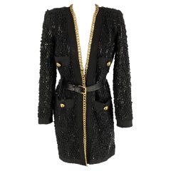 MARC JACOBS Size M Black Gold Polyvinyl Blend Tweed Belted Coat