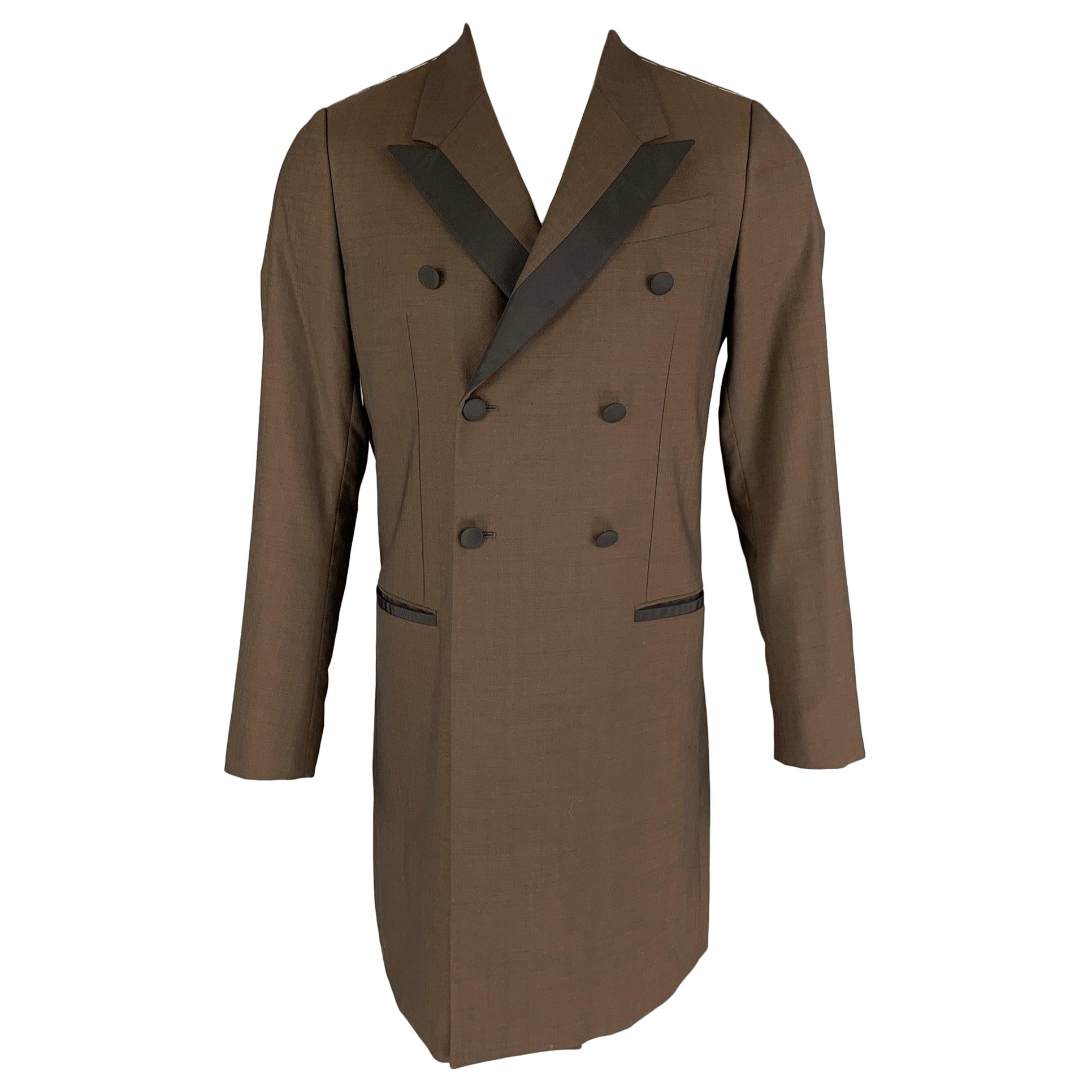 DOLCE & GABBANA Size 34 Brown Black Wool Blend Double Breasted Coat For Sale