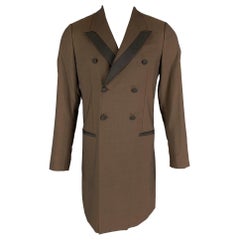 DOLCE & GABBANA Size 34 Brown Black Wool Blend Double Breasted Coat