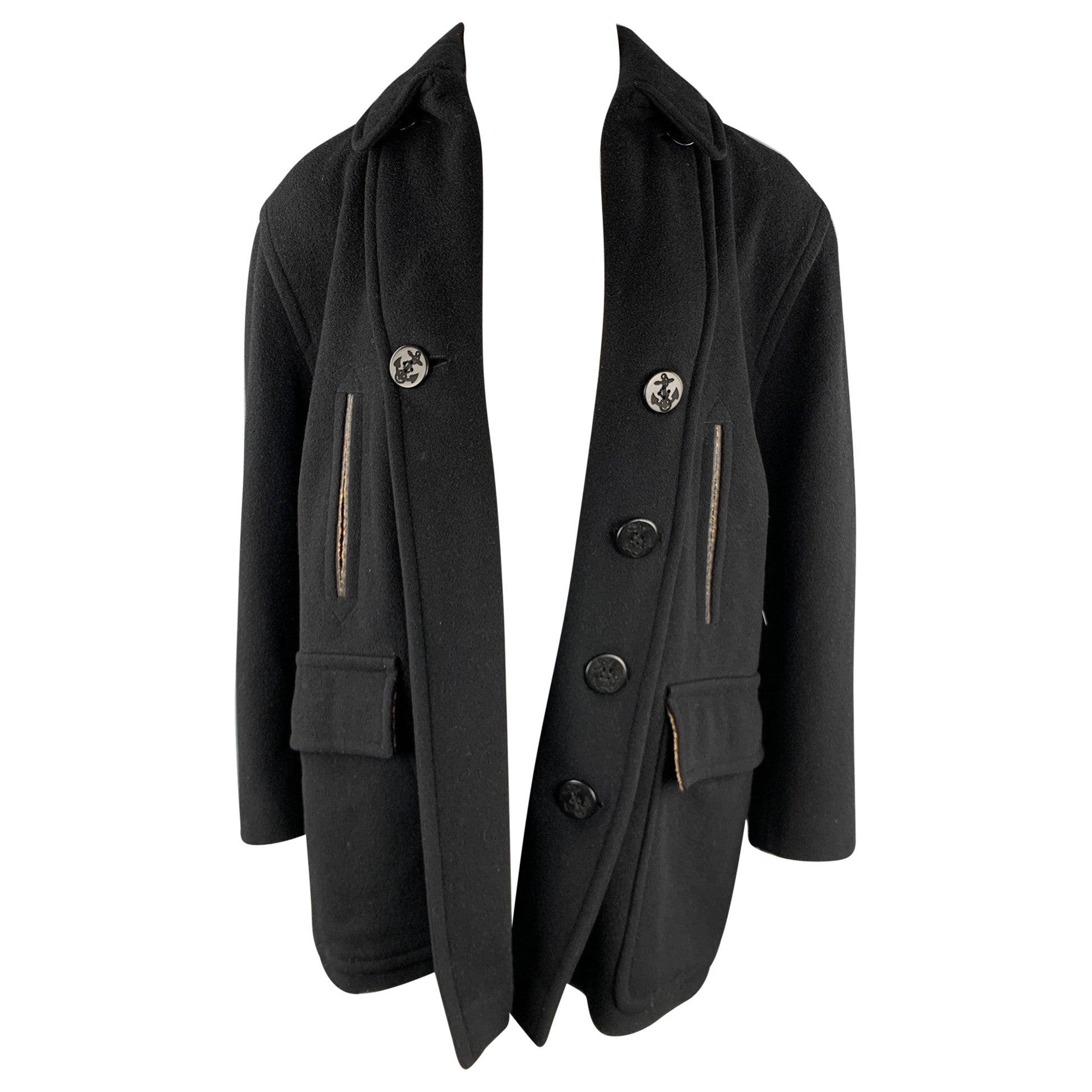 JEAN PAUL GAULTIER CLASSIQUE Size 10 Black Wool Blend Open Front Coat For Sale