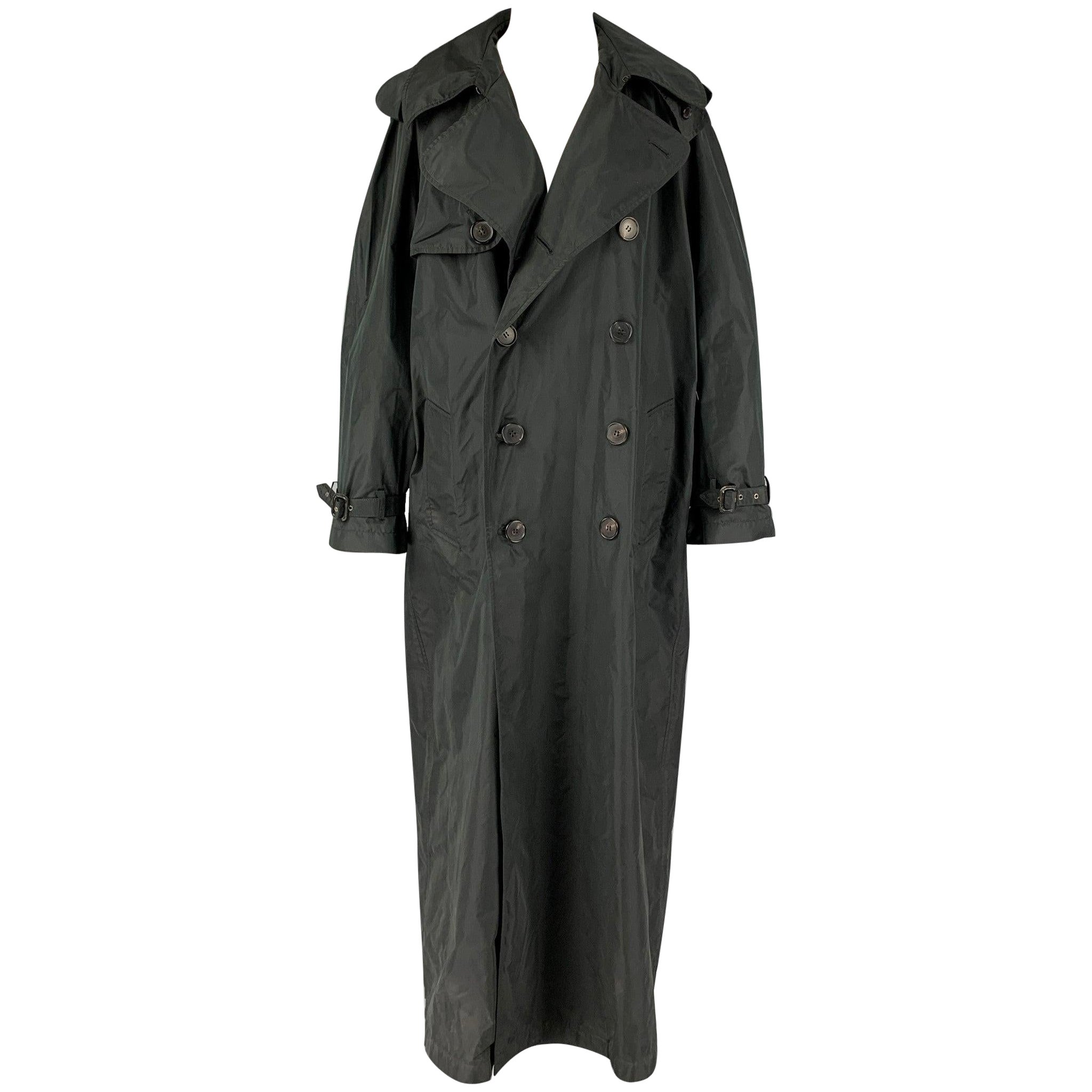 JEAN PAUL GAULTIER Size 8 Black Polyester Silk Long Trench Coat For Sale