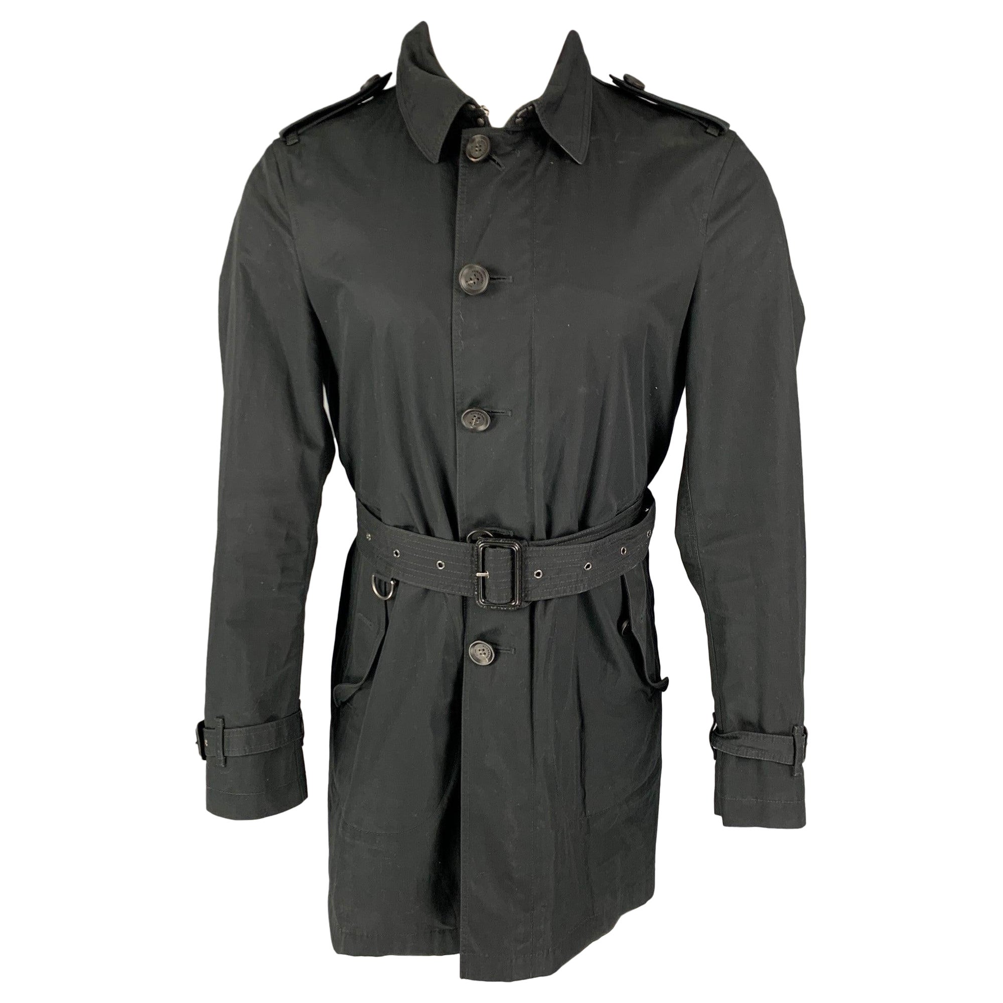 BURBERRY BRIT Size S Black Cotton Belted Trenchcoat For Sale