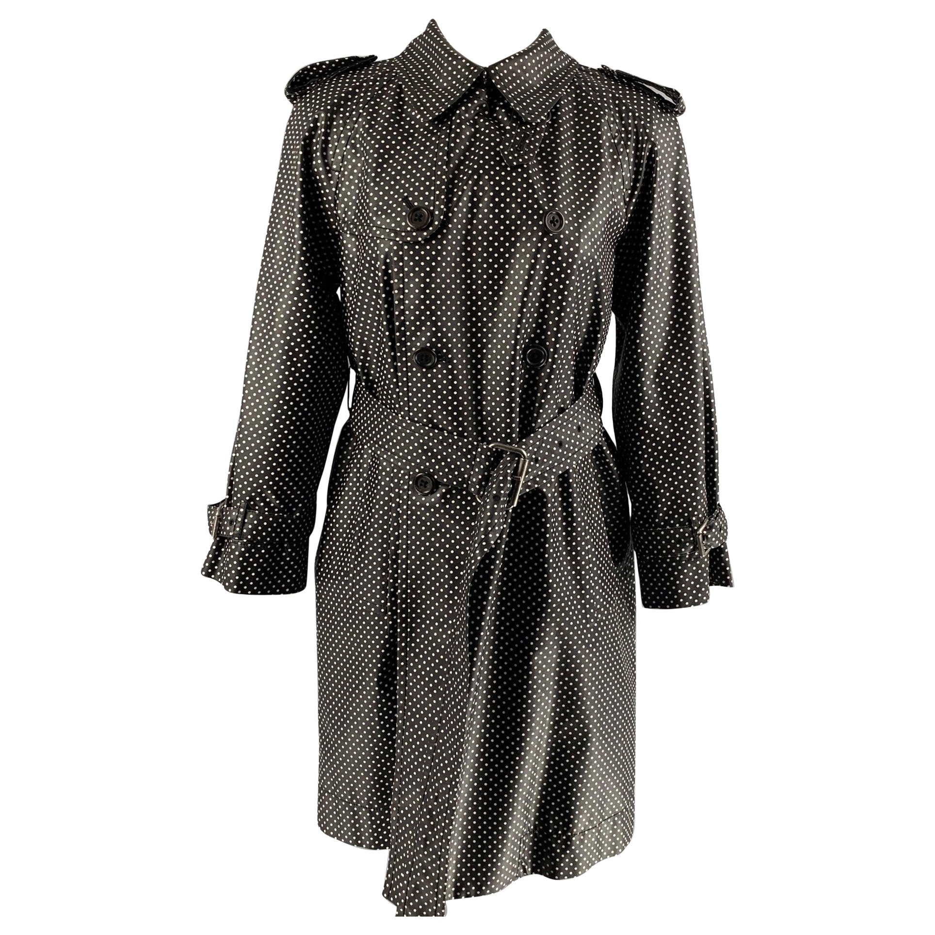 MARC JACOBS Size 4 Black & White Silk Blend Polka Dot Belted Trench Coat For Sale