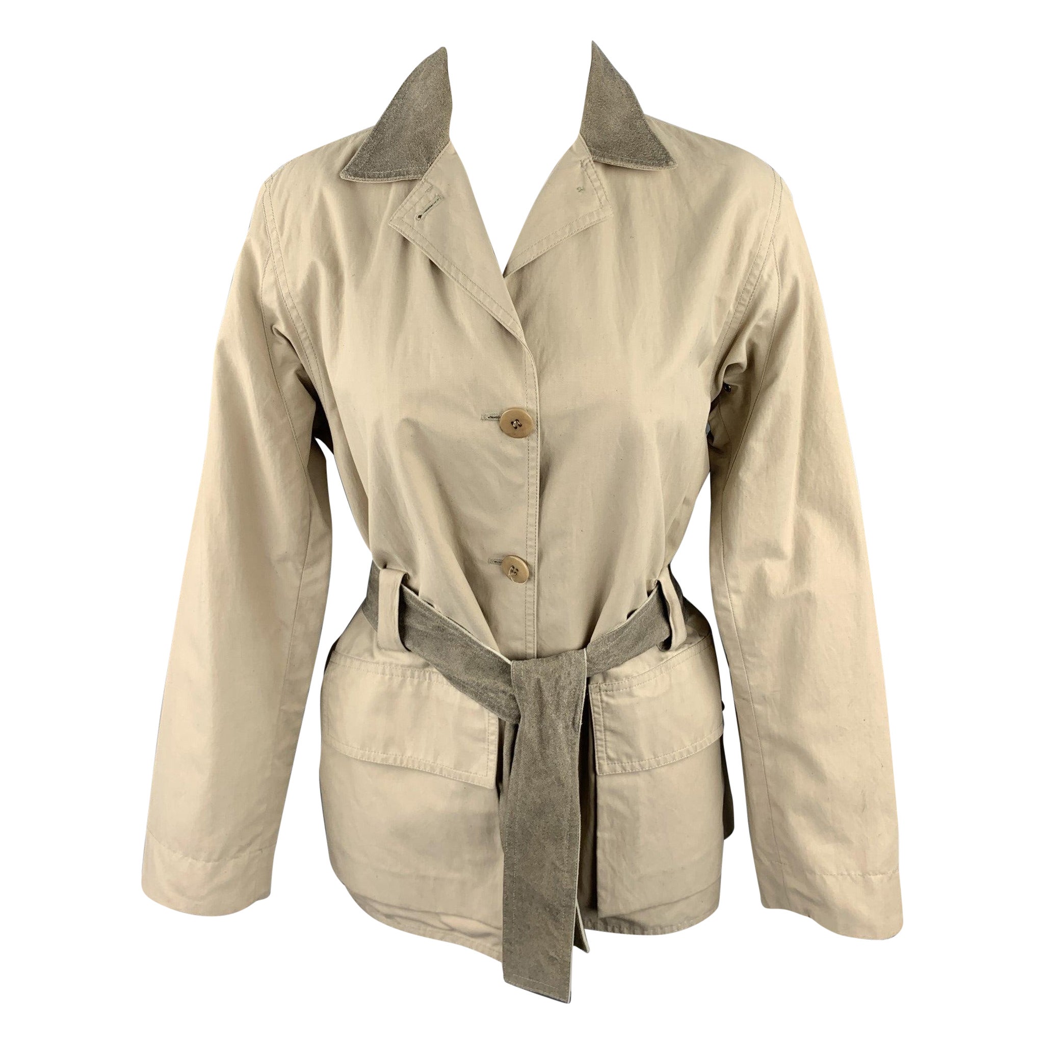 ARMANI COLLEZIONI Size 4 Beige Cotton Blend Belted Coat For Sale