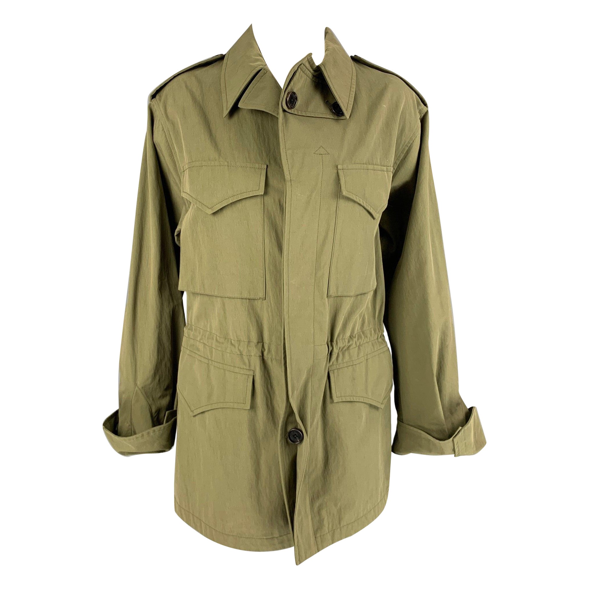 RALPH LAUREN Size 8 Olive Cotton / Nylon Safari Trench Coat For Sale