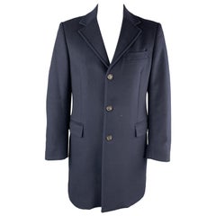 BENETTON Size L Navy Wool Blend Notch Lapel  Long Coat