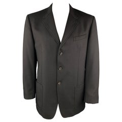 PRADA Manteau en laine vierge noire à revers échancré et poches plaquées Taille 46