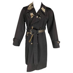 MARC JACOBS Size M Black Studded Cotton Belted Trenchcoat