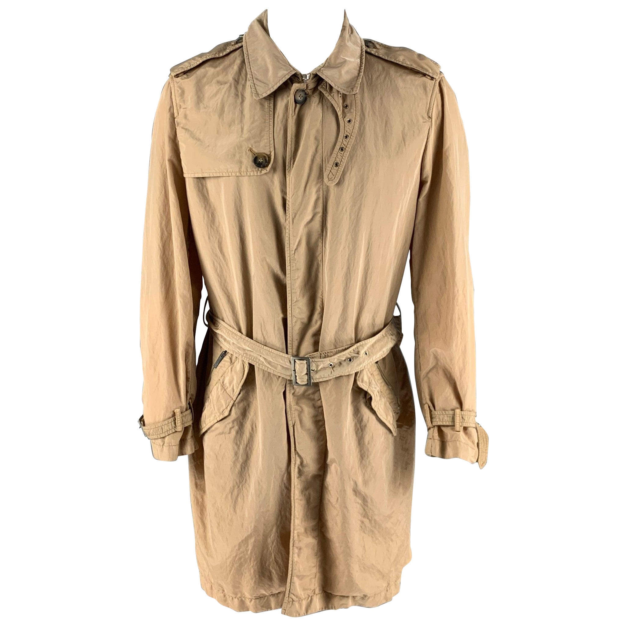 BURBERRY LONDON Size M Beige Nylon Belted Trenchcoat For Sale