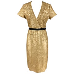 BURBERRY LONDON Talla 8 Oro Viscosa Elastano Vestido de Cóctel de Manga Corta