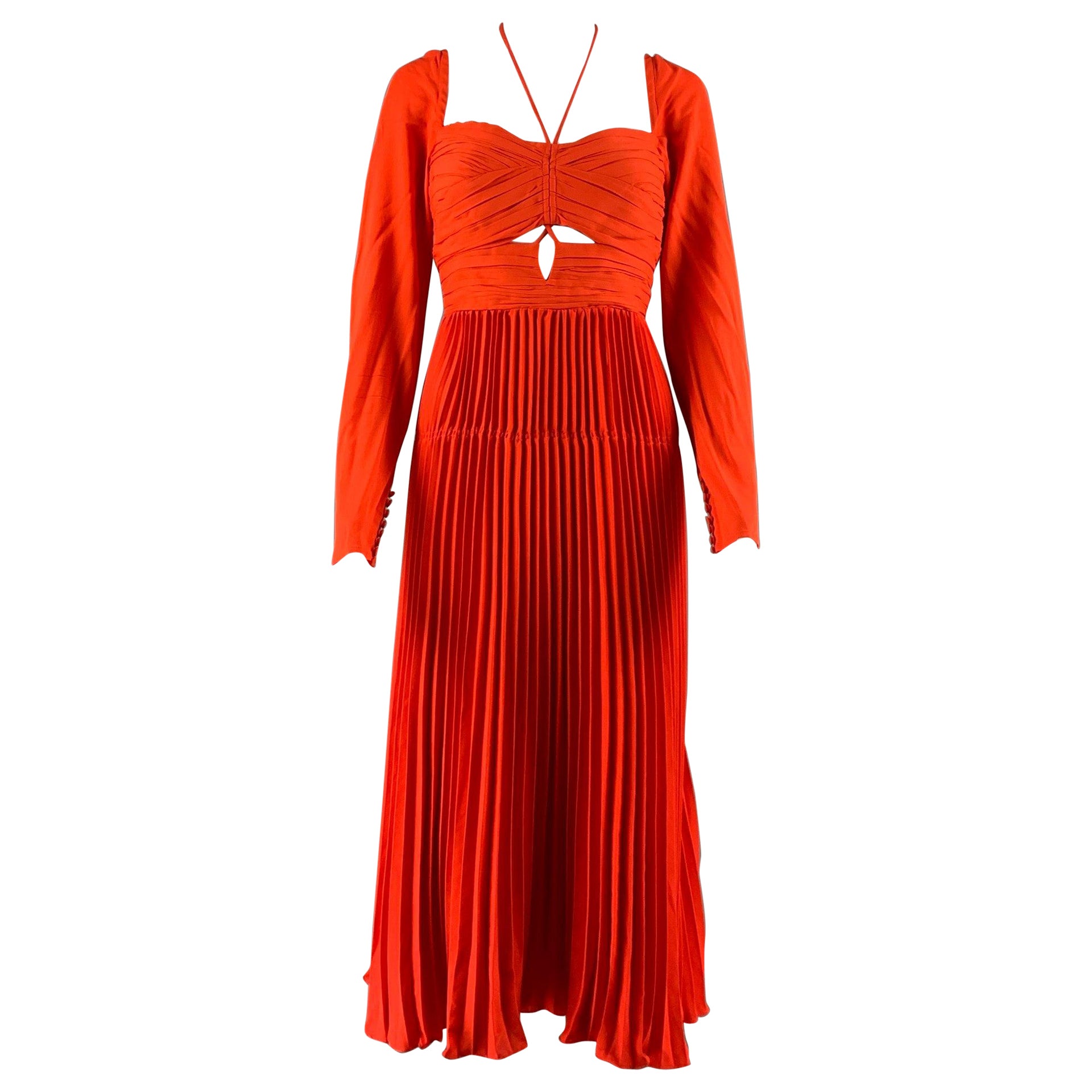 SELF-PORTRAIT Size 8 Orange Viscose Blend Pleated Off-Shoulder Cocktail Dress