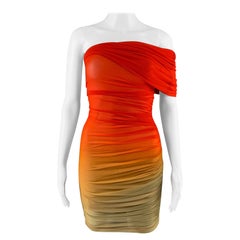MUGLER Taille 2 - Mini robe de cocktail moulante dégradée orange et jaune en polyamide