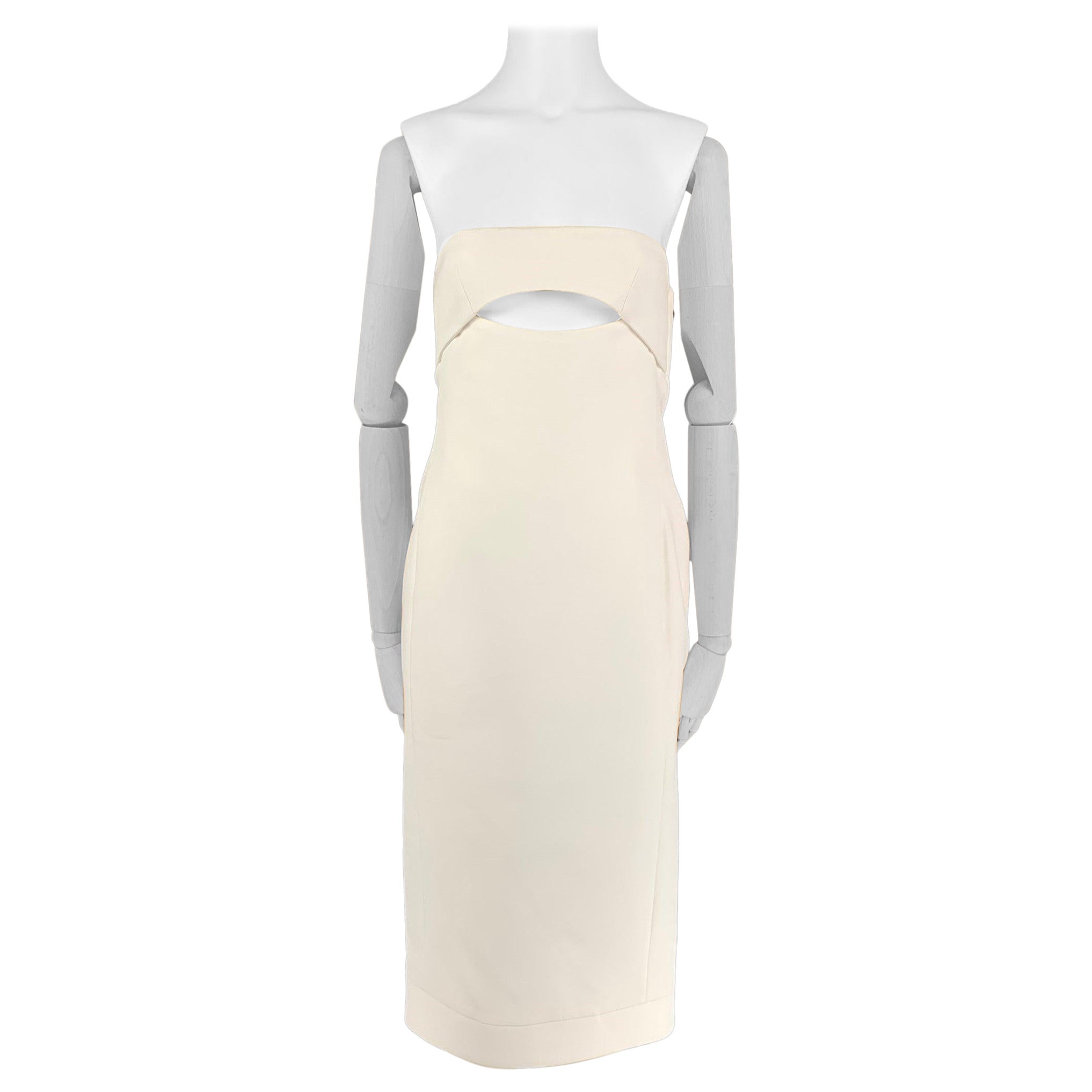 SAINT LAURENT Size 2 White Viscose Strapless Cut-Out Cocktail Dress For Sale