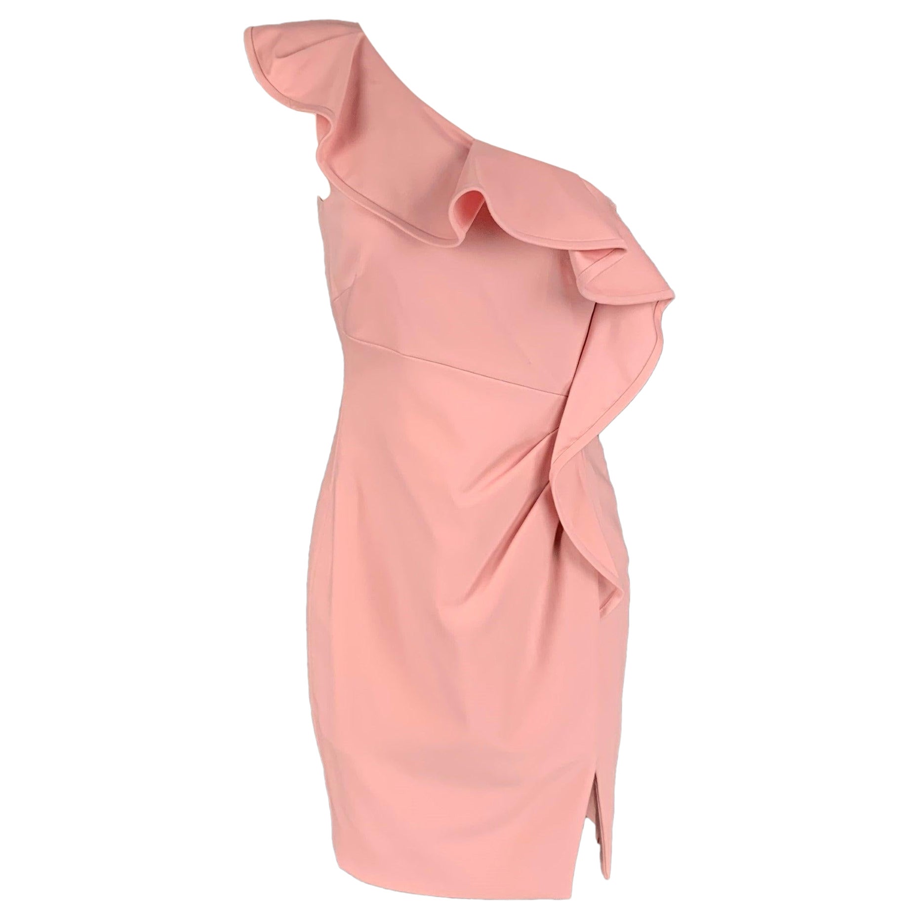 VALENTINO Size 6 Blush Wool Ruffled One Shoulder Cocktail Dress For Sale