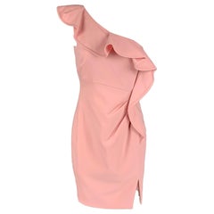 VALENTINO Size 6 Blush Wool Ruffled One Shoulder Cocktail Dress