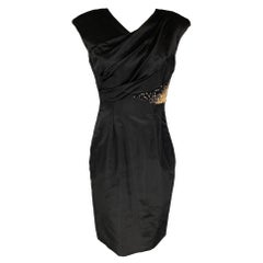 MONIQUE LHUILLIER Size 4 Black Gold Silk Rayon Sequined Cocktail Dress