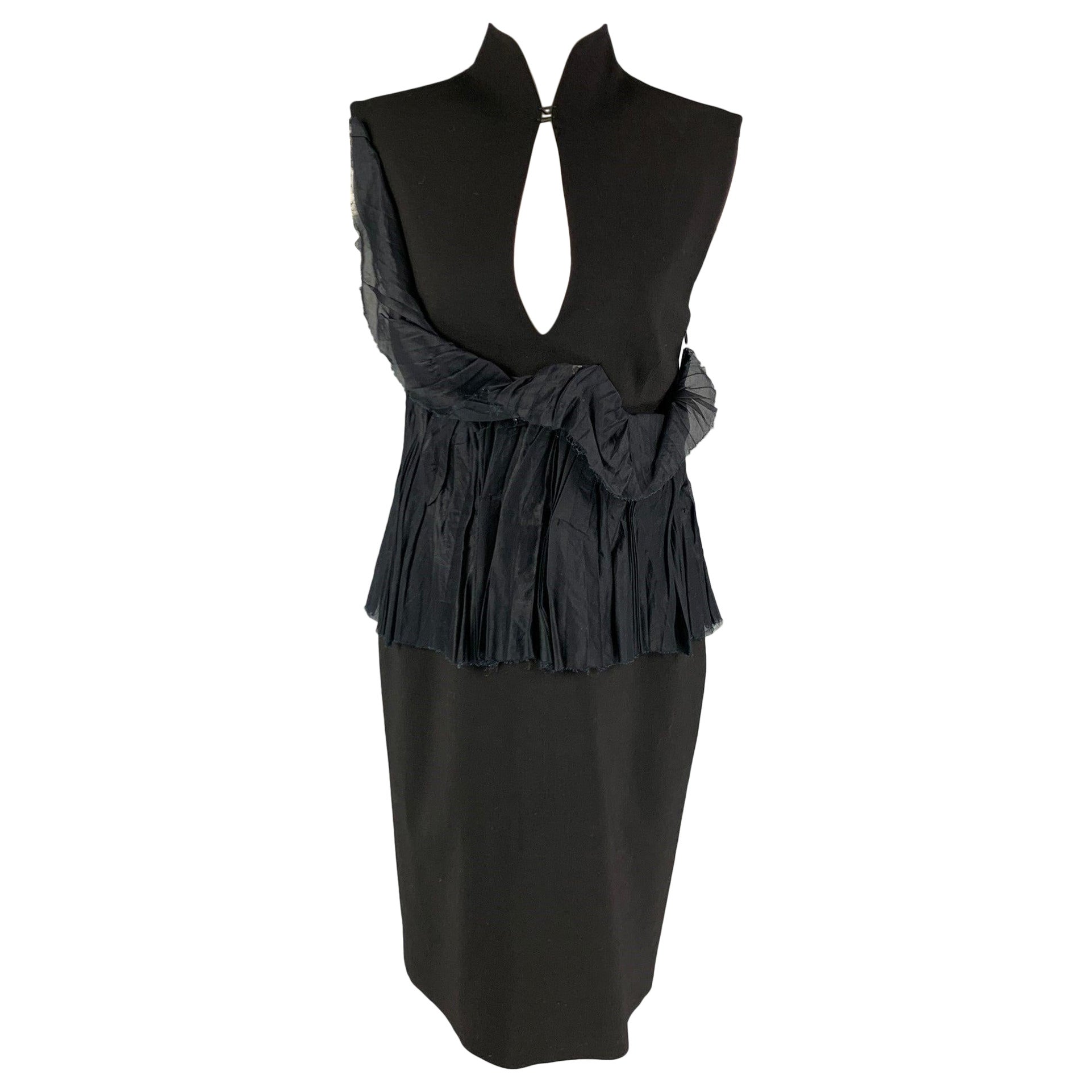 BRIONI Size L Black Mercerized Cotton Ruffled Open Back Cocktail Dress For Sale