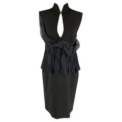BRIONI Size L Black Mercerized Cotton Ruffled Open Back Cocktail Dress