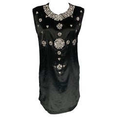 GIVENCHY Size XS Black Silver Polyester Rhinestones Sleeveless Cocktail Dress
