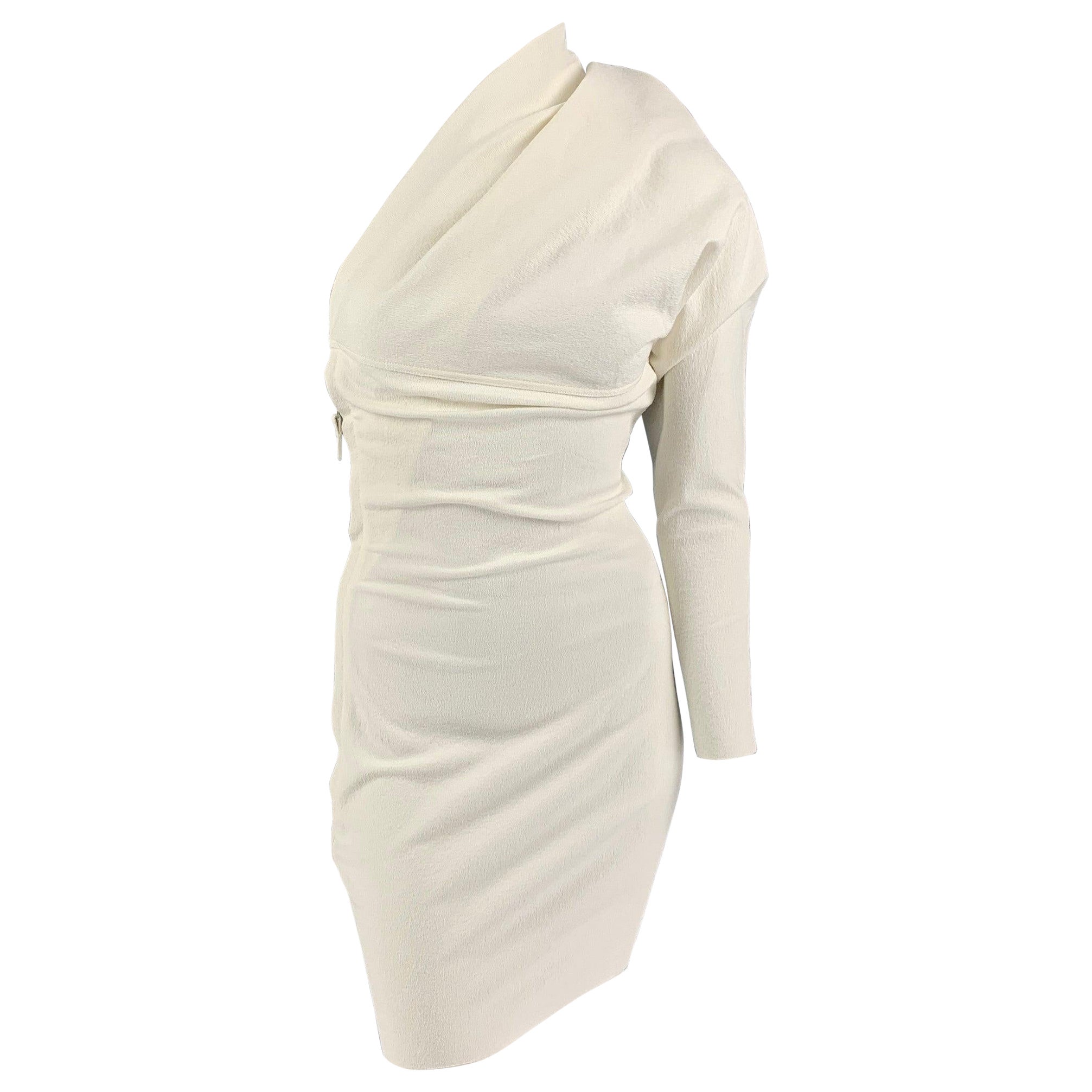 RICK OWENS Size 2 Off White Crepe Cotton Blend One-Sleeve Drape Diana Dress