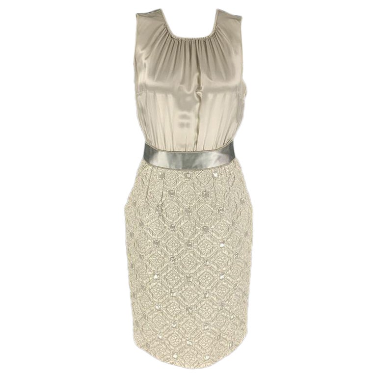 DOLCE & GABBANA Size 4 Silver Silk Blend Sleeveless Cocktail Dress For Sale