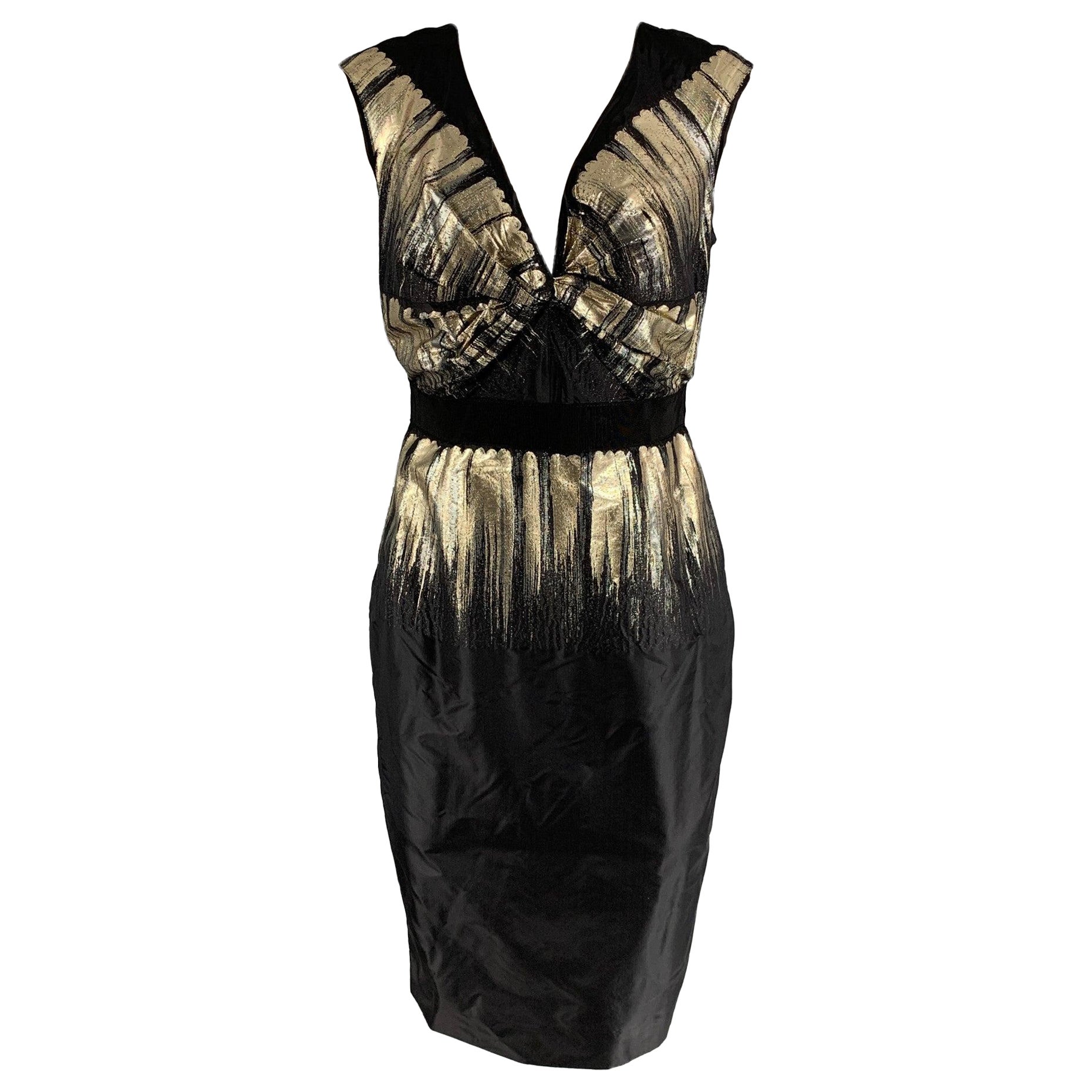 PORTS 1961 Size 4 Black, Gold & Silver Ruched Cocktail Dress For Sale