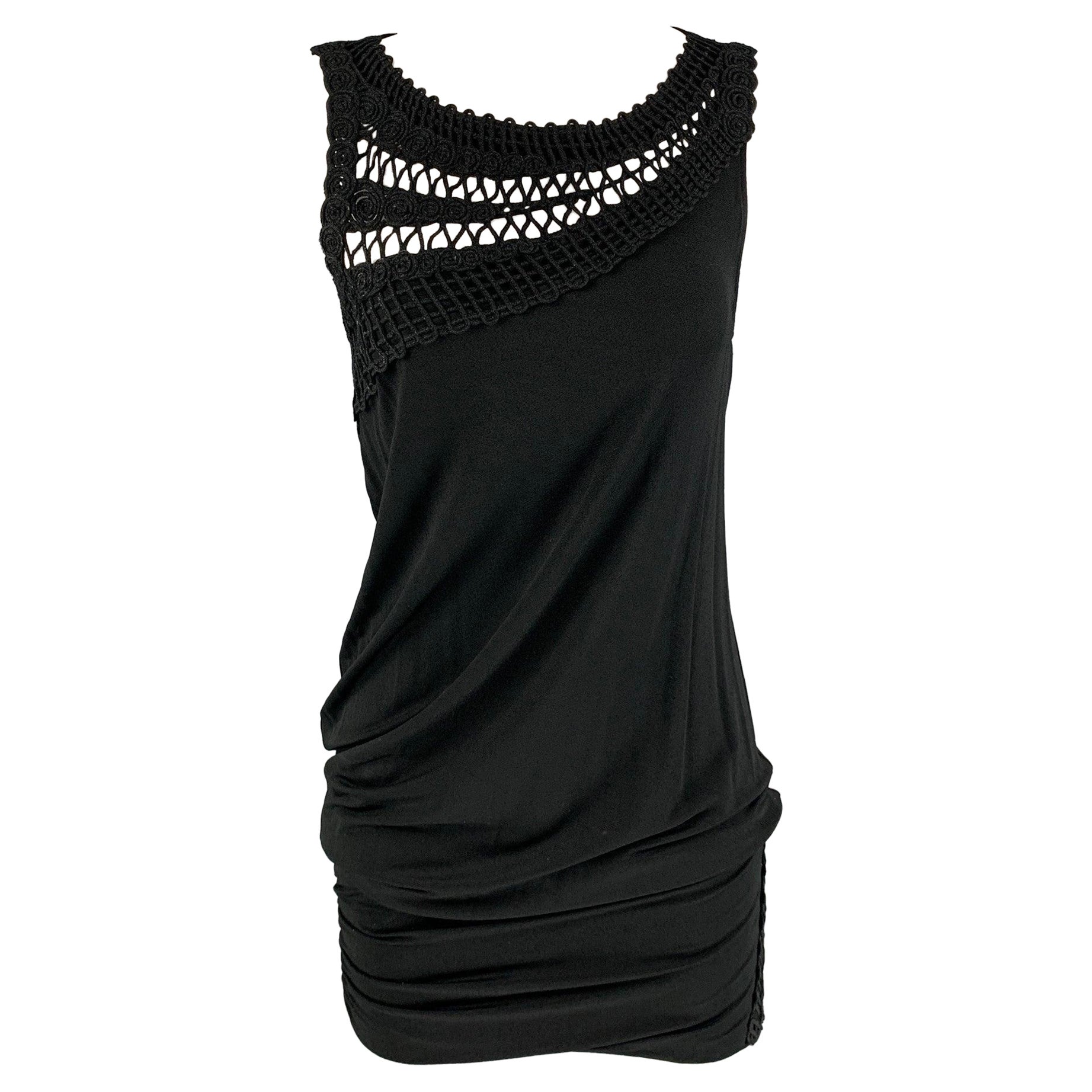 LA PERLA Size 6 Black Rayon & Spandex Crochet Cocktail Dress For Sale