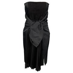 GIAMBATTISTA VALLI Size 6 Black Pleated Cotton/Silk Waist Tie Cocktail Dress