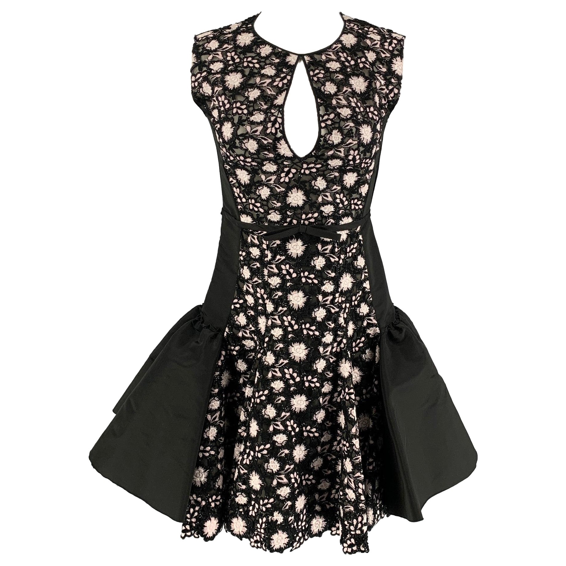 GIAMBATTISTA VALLI Size XS Black & White Silk Mixed Fabrics Cocktail Dress For Sale