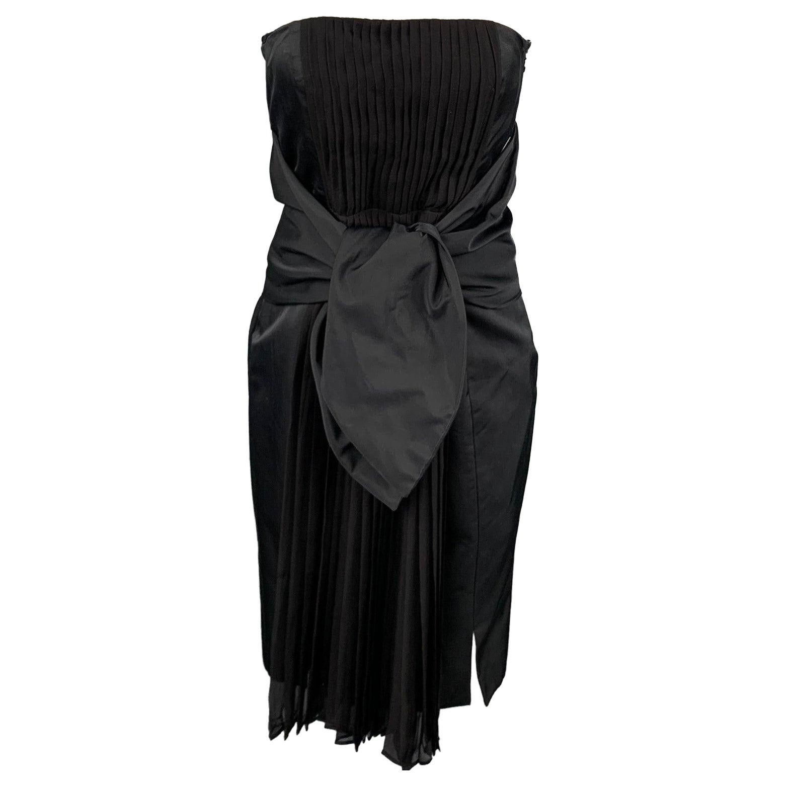 GIAMBATTISTA VALLI Size 6 Black Pleated Cotton / Silk Cocktail Dress For Sale