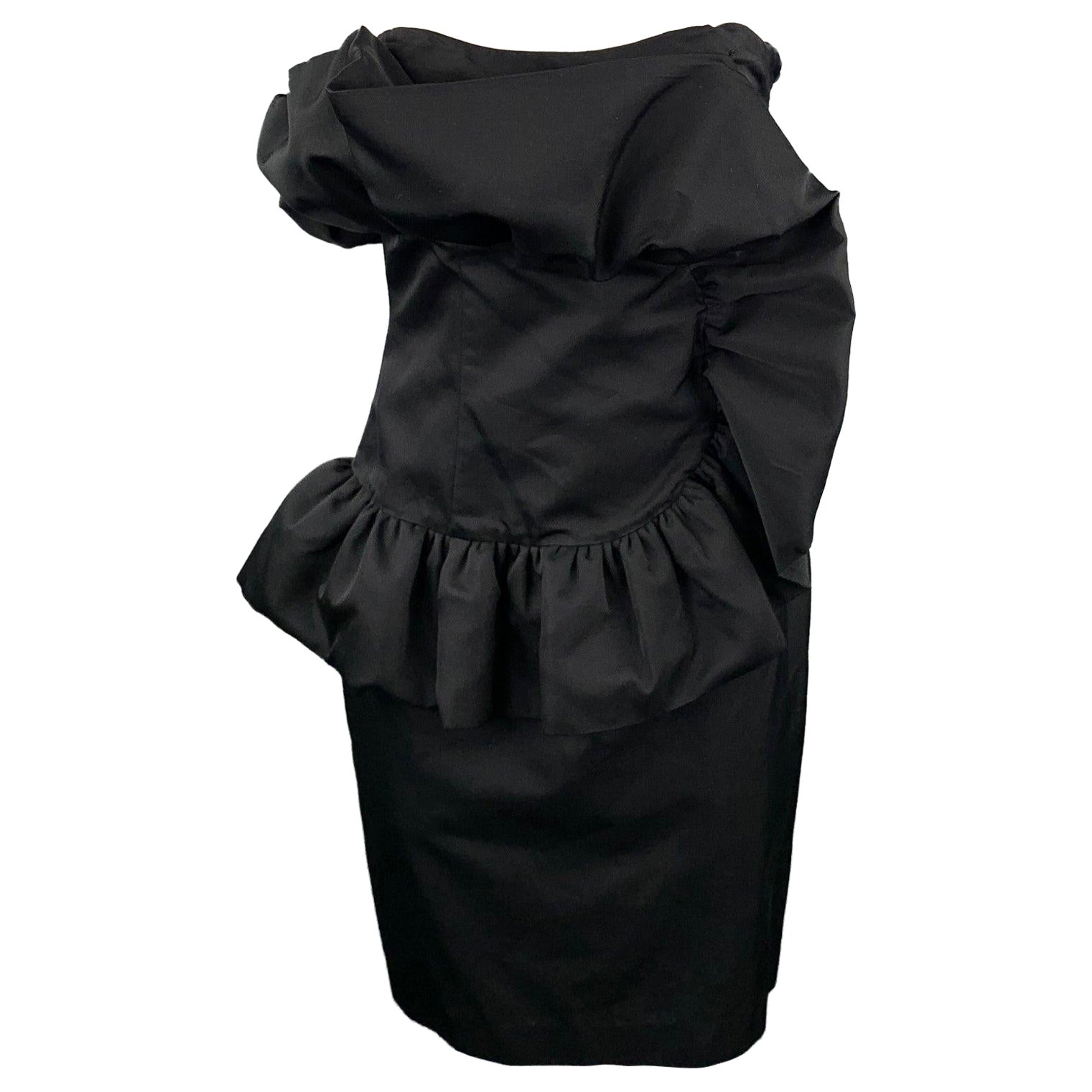 GIAMBATTISTA VALLI Size 8 Black Cotton / Silk Ruffled Strapless Cocktail Dress For Sale