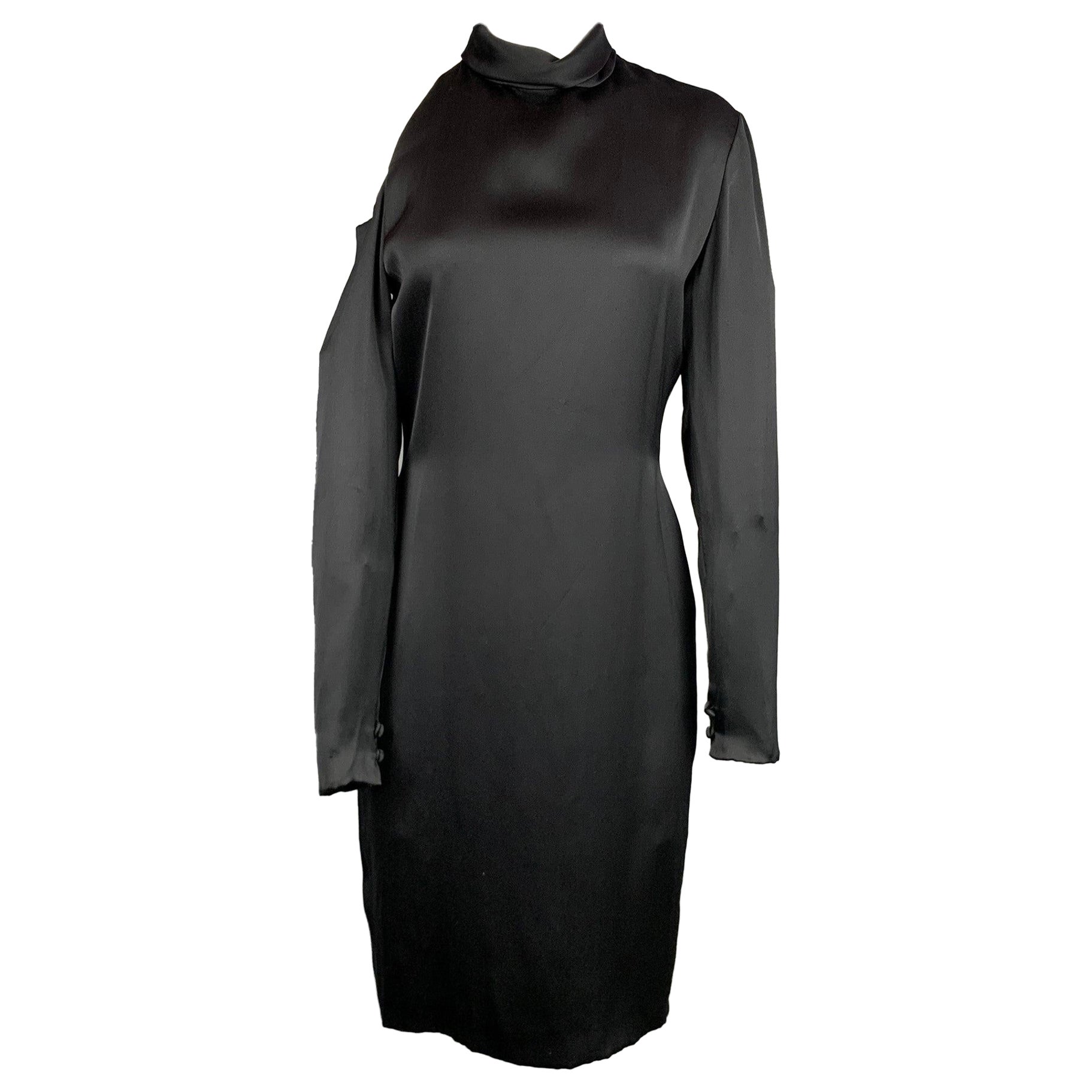 BILL BLASS Size M Black Silk Shoulder Cut Out Cocktail Dress For Sale