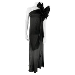 Used MARC JACOBS Size 0 Black Silk Ruffle Sleeve Asymmetrical Gown