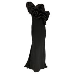 MARCHESA Size M Black Wool Ruffled One Shoulder Gown Dress