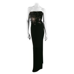 Used RICHARD TYLER Size 10 Black Jersey Strapless Bead Embroidered Gown/Evening Wear