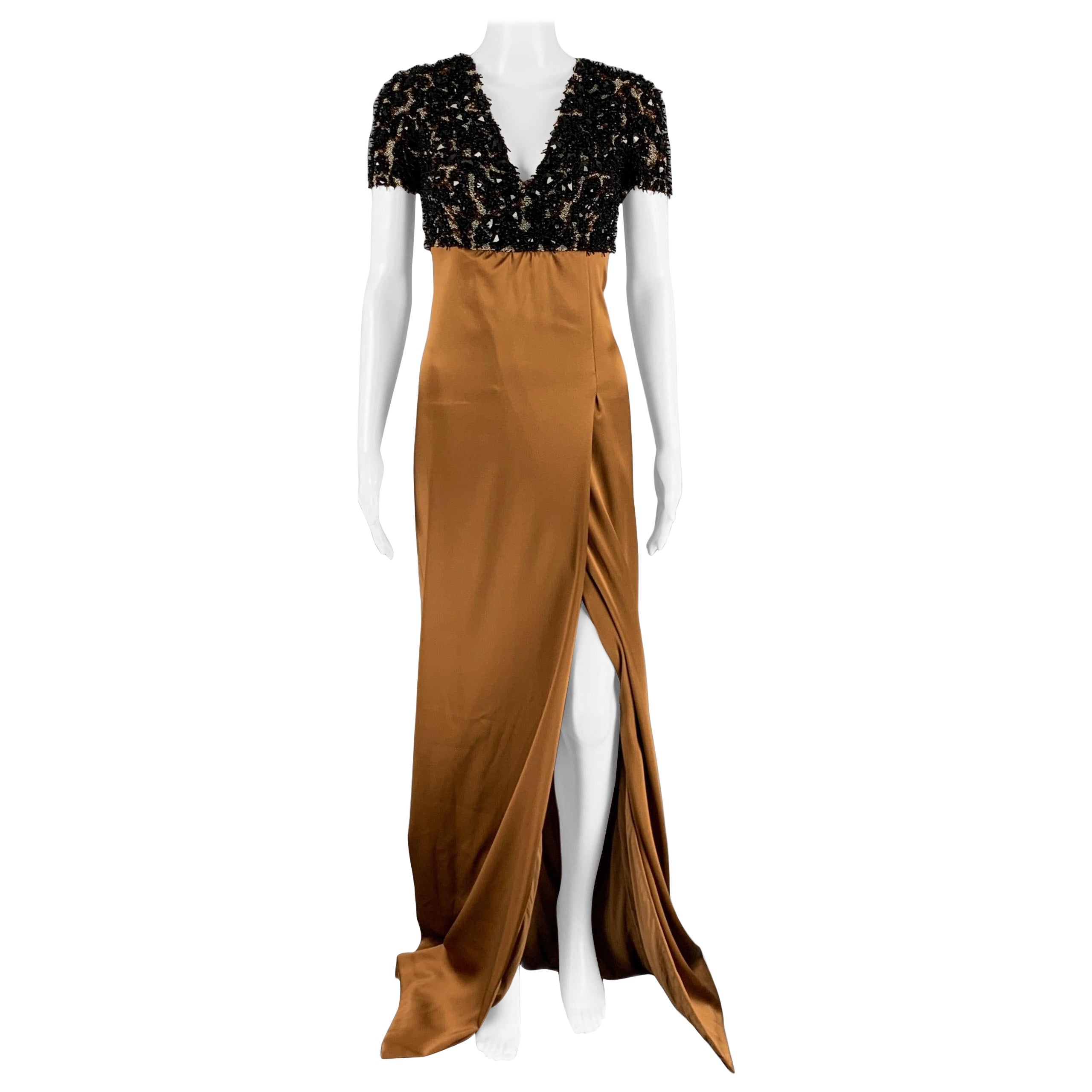 BURBERRY PRORSUM Pre-Fall 2013 Size XS Brown Camel Silk Evening Gown Long Dress For Sale