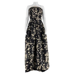 NAEEM KHAN Size 4 Black Cream Silk payettes Strapless Long Gown Evening Dress