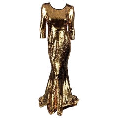 Used DOLCE & GABBANA Size 6 Gold & Black Sequined Polyester Mermaid-Hem Gown