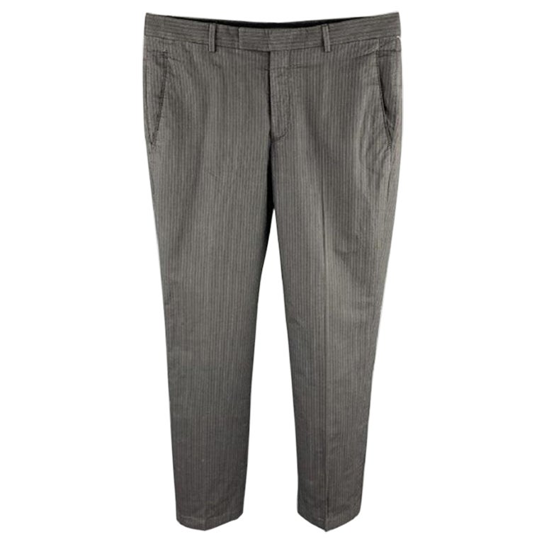JOHN VARVATOS Size 30 Dark Gray Stripe Cotton Zip Fly Dress Pants For Sale
